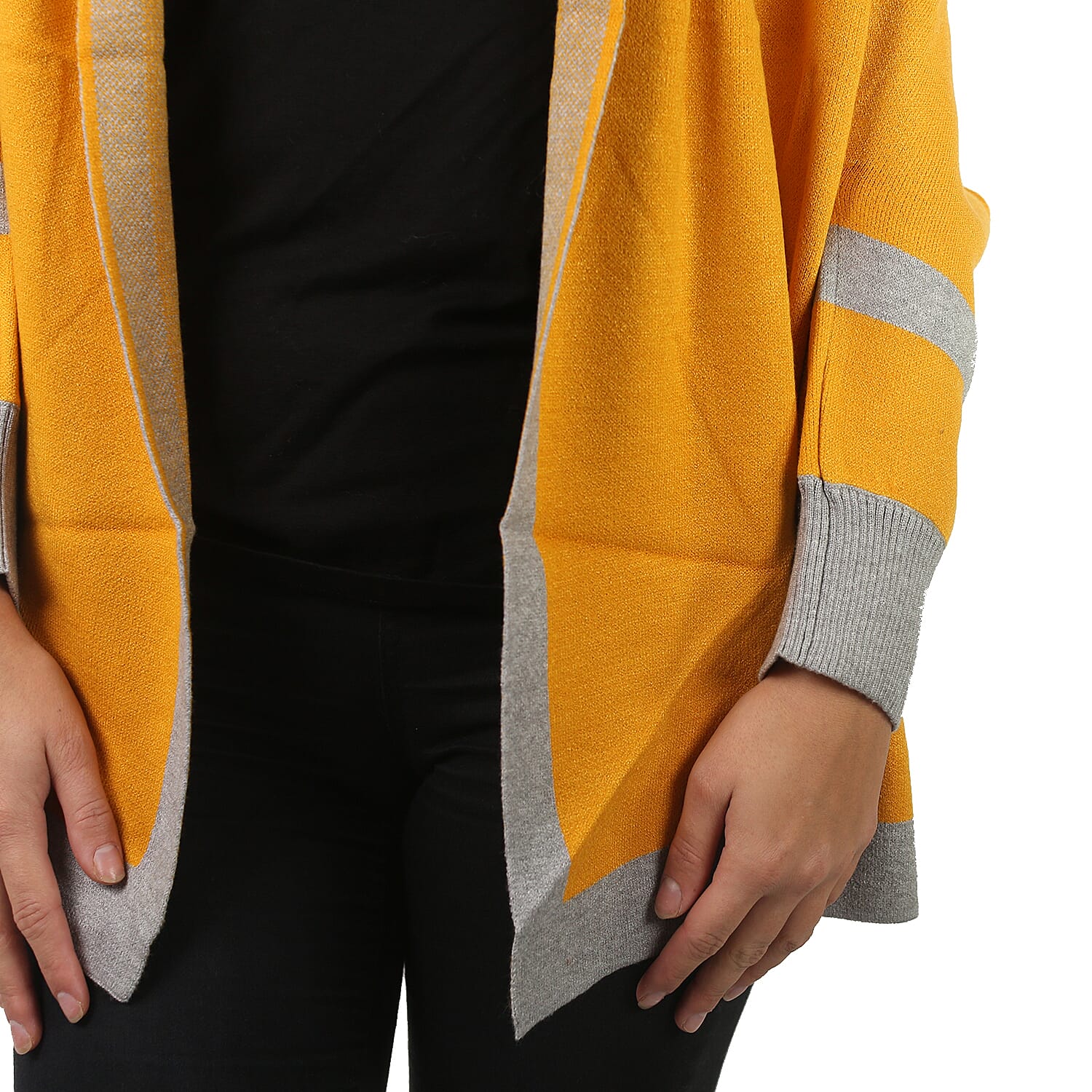 Kris Ana Coloured Border Cardigan One Size - Mustard-Grey
