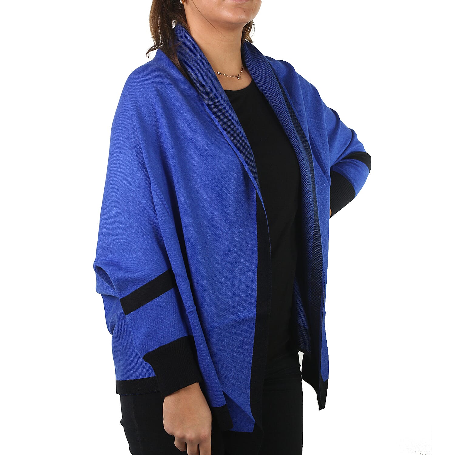 Kris Ana Coloured Border Cardigan One Size - Cobalt-Black