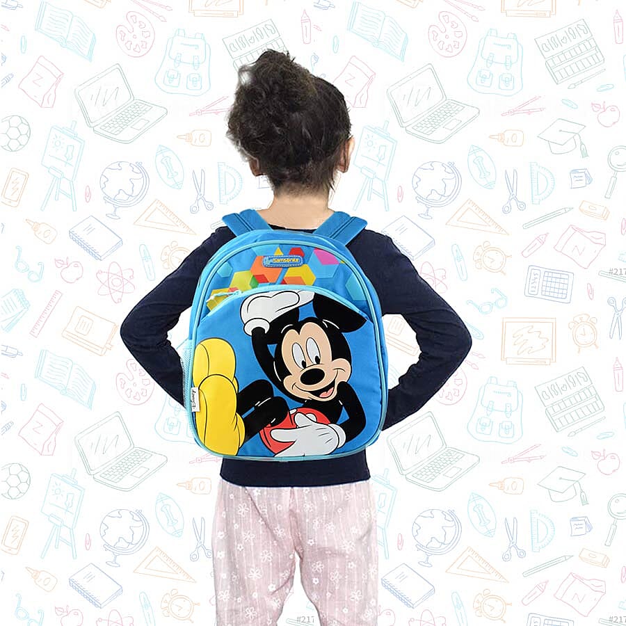 2 Piece Set - Disney Mickey Mouse Backpack (Size 28x23.5x12.5 Cm) with Toiletry Bag (Size 24x14x4 Cm) - Blue