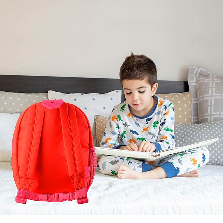 2 Piece Set - Disney Minnie Mouse Backpack (Size 20x23.5x11 Cm) with Toiletry Bag (Size 24x14x4 Cm) - Red