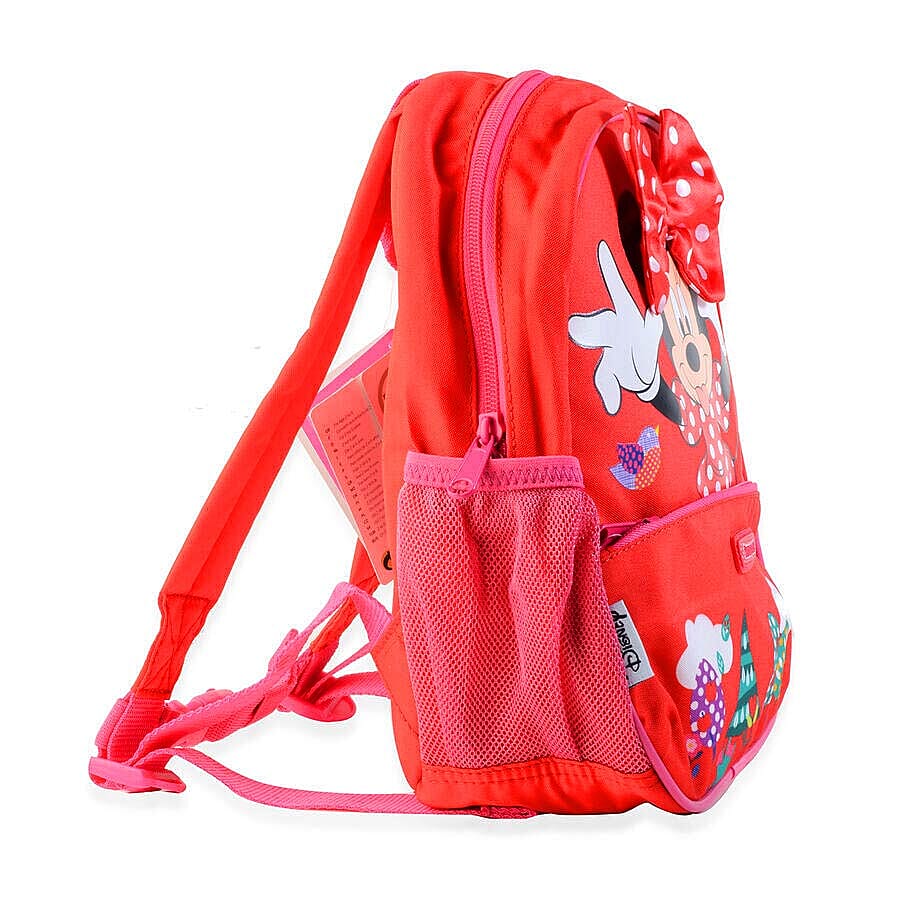 2 Piece Set - Disney Minnie Mouse Backpack (Size 20x23.5x11 Cm) with Toiletry Bag (Size 24x14x4 Cm) - Red