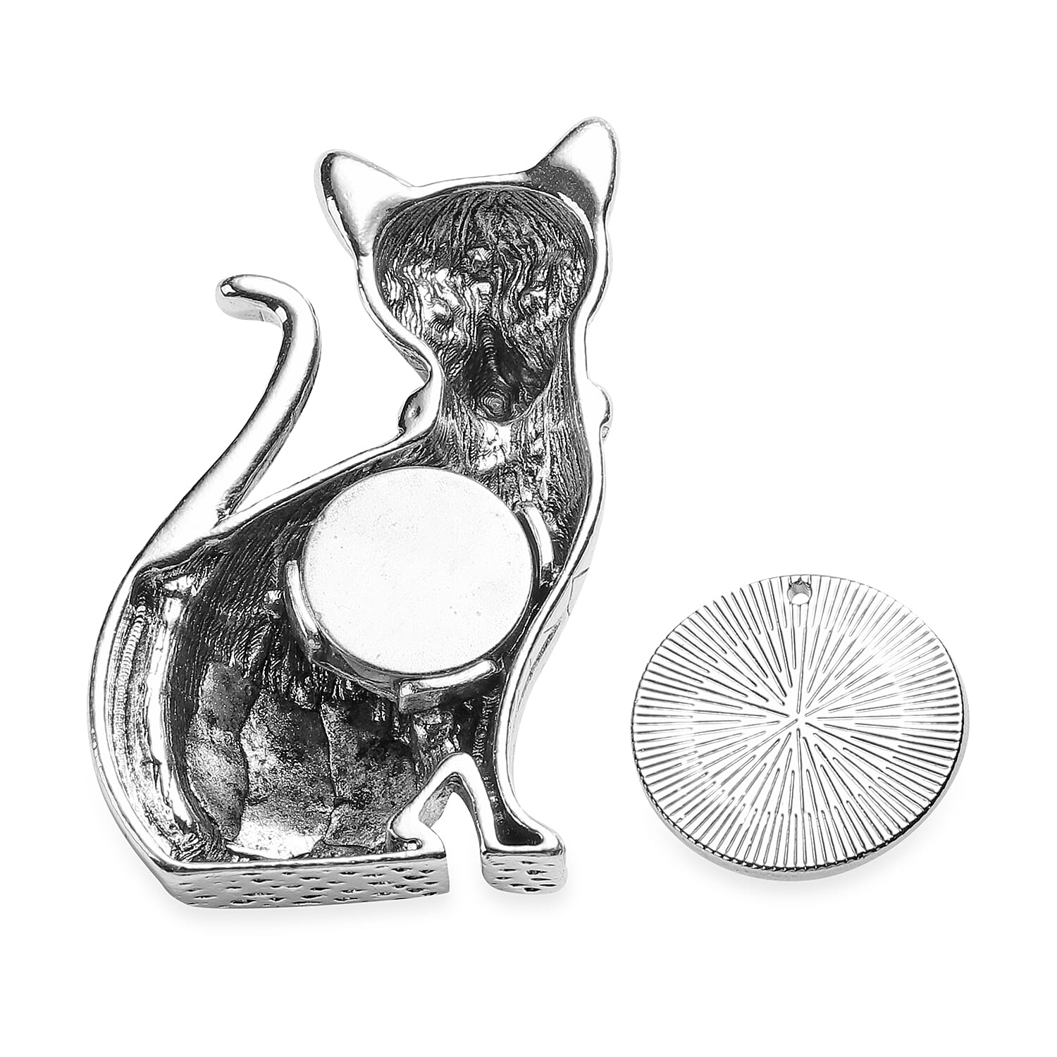 Simulated Aquamarine and Multi Colour Austrian Crystal Cat Magnetic Magnetic Brooch in Black Plating and Silver Tone
