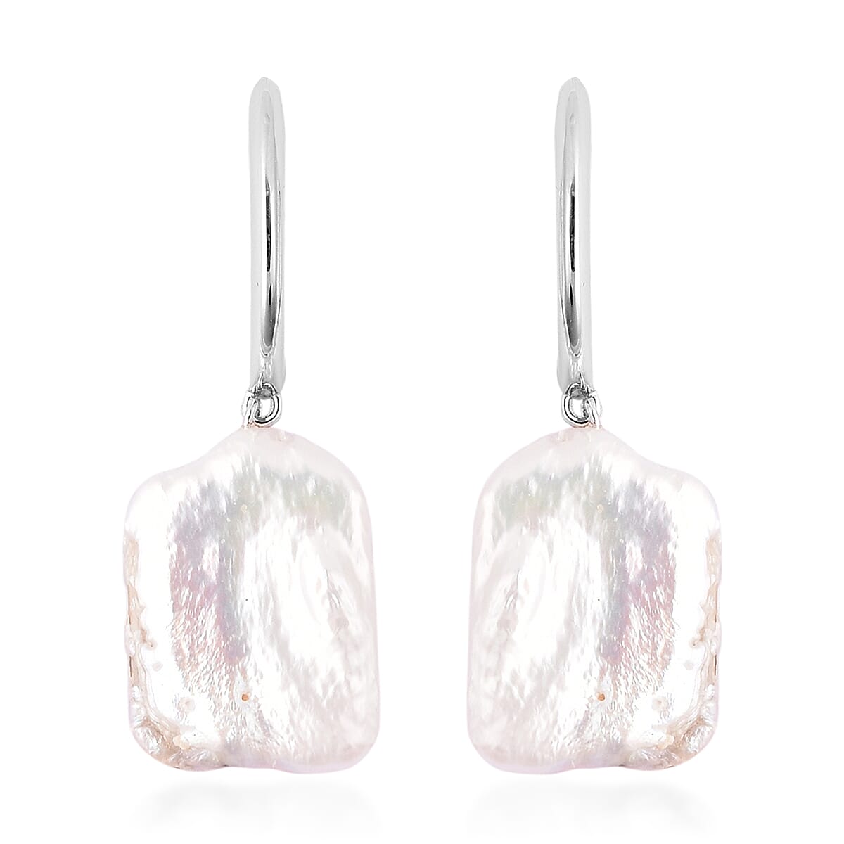 White Baroque Pearl Earrings in Rhodium Overlay Sterling Silver