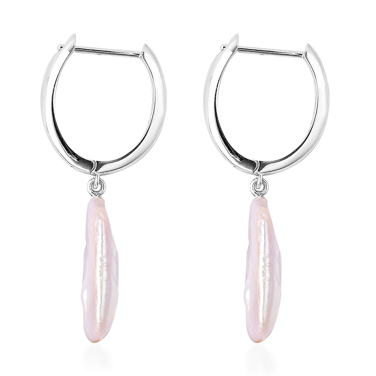 White Baroque Pearl Earrings in Rhodium Overlay Sterling Silver