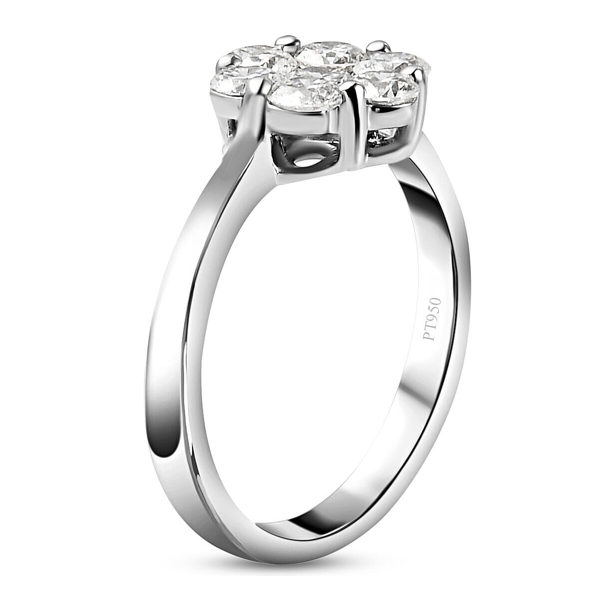 RHAPSODY 950 Platinum IGI Certified Natural Diamond (VS-E-F) Floral Cluster Ring 0.98 Ct, Platinum Wt 5.17 Gms