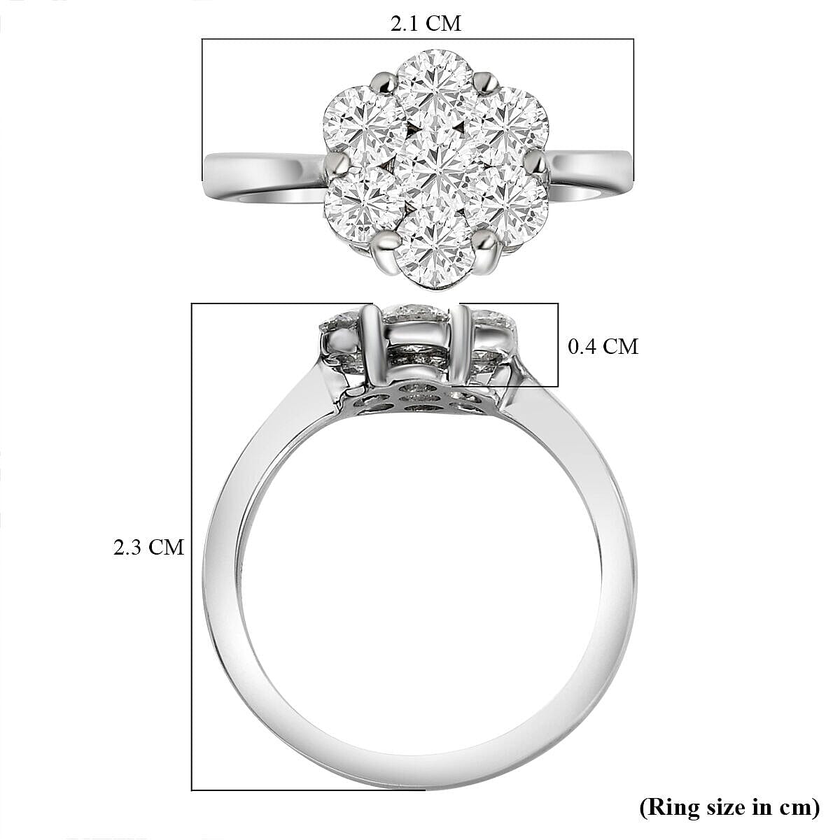 RHAPSODY 950 Platinum IGI Certified Natural Diamond (VS-E-F) Floral Cluster Ring 0.98 Ct, Platinum Wt 5.17 Gms