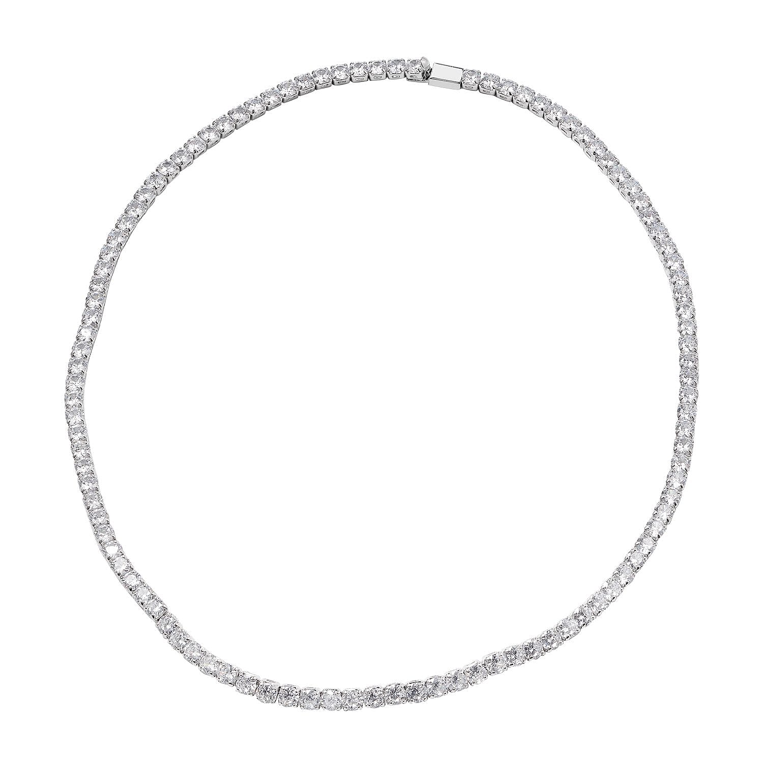 Simulated Diamond Tennis Necklace (Size 17) in Silver Tone