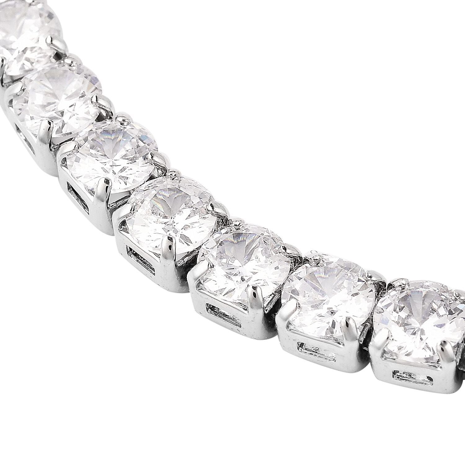 Simulated Diamond Tennis Necklace (Size 17) in Silver Tone