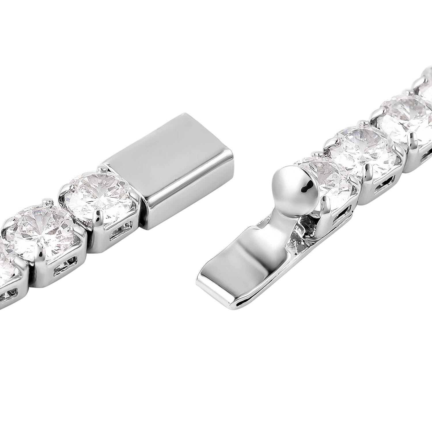 Simulated Diamond Tennis Necklace (Size 17) in Silver Tone