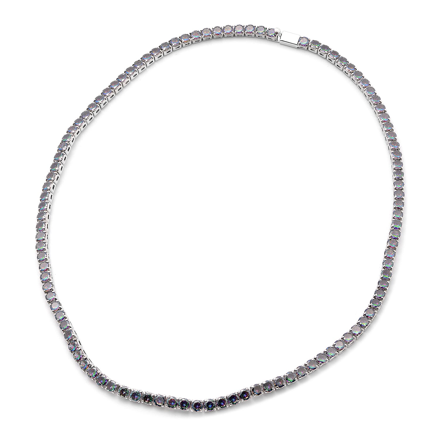 Simulated Rainbow Multi Colour Gemstone Tennis Necklace (Size 17)