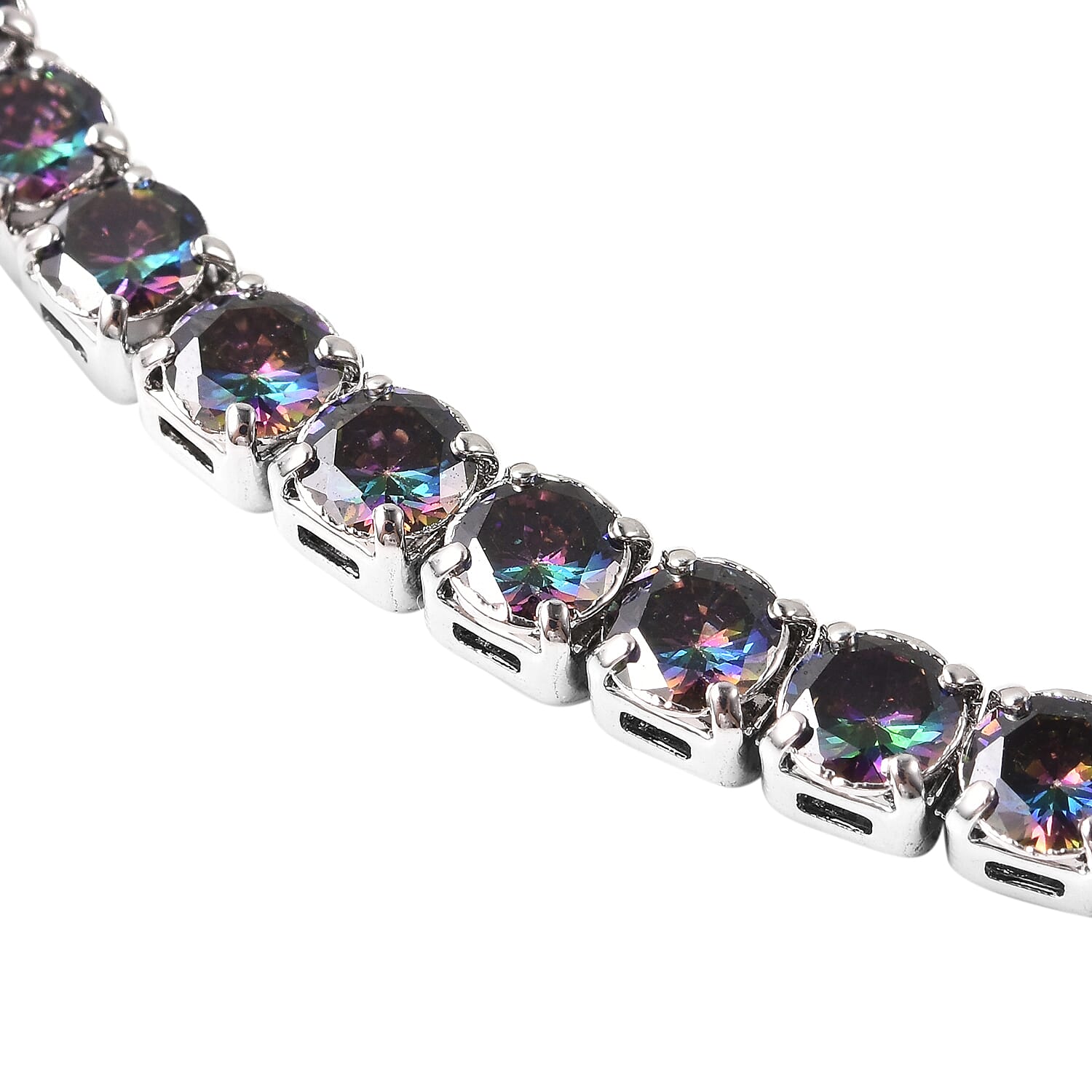 Simulated Rainbow Multi Colour Gemstone Tennis Necklace (Size 17)