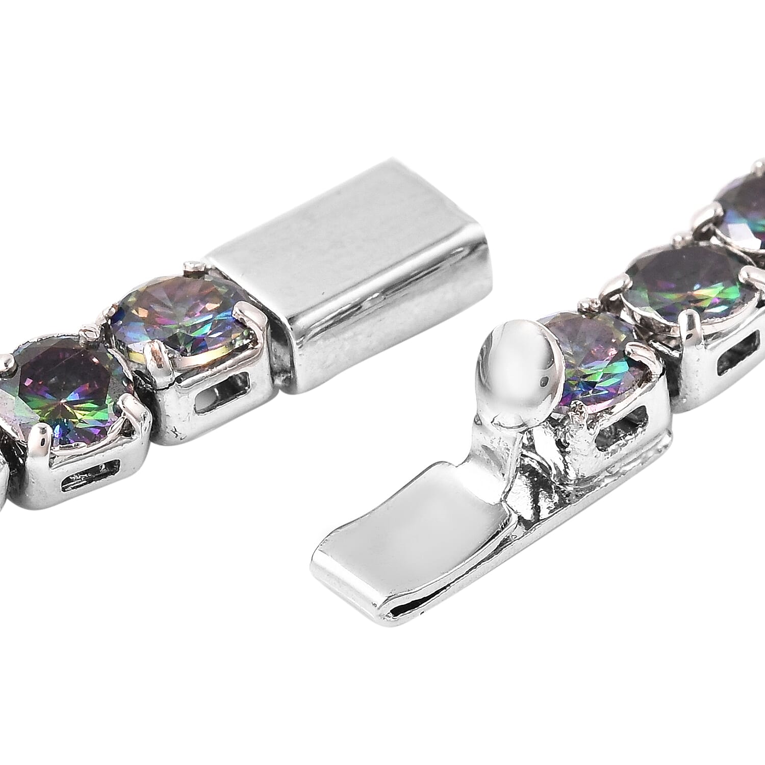 Simulated Rainbow Multi Colour Gemstone Tennis Necklace (Size 17)