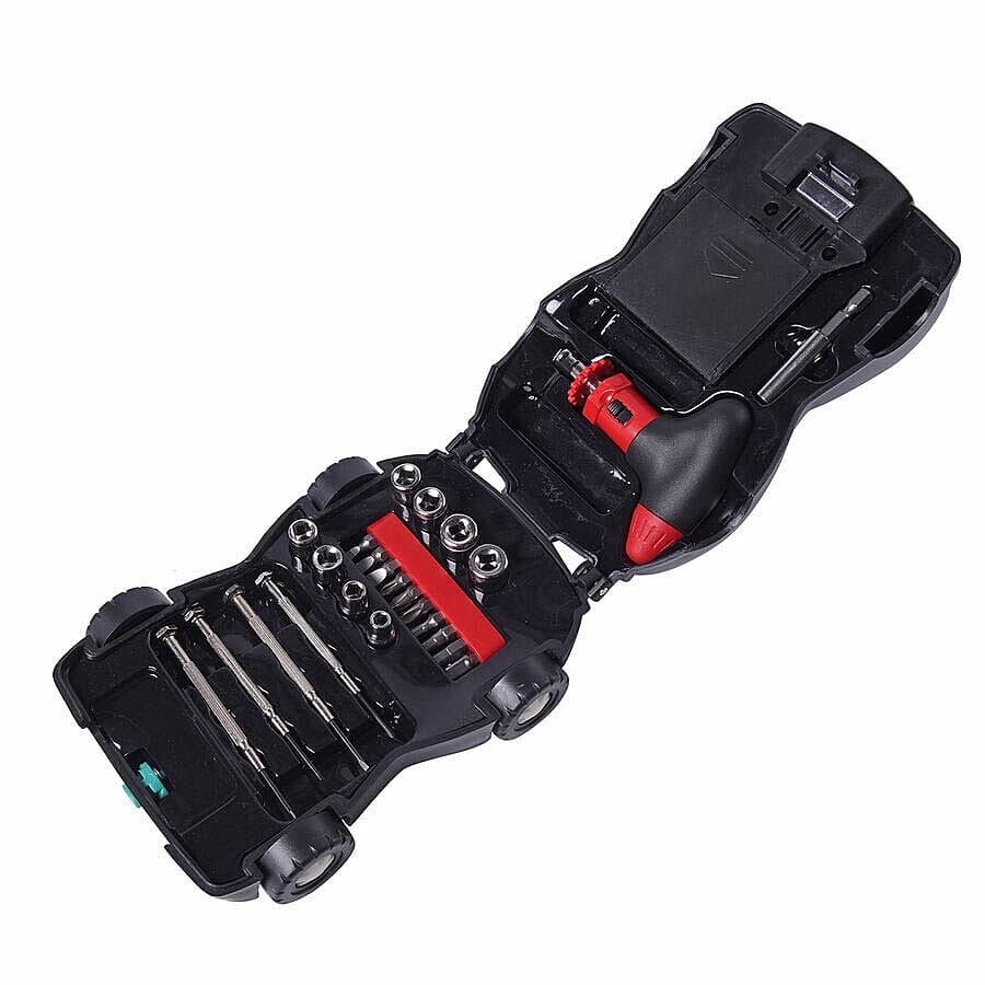 Portable Flashlight Tool Box (Inclds. 1pc Handle, 1pc Prolong Bar, 4pcs Precision Screwdrivers, 8pcs Sockets, and 10pcs Bits) - Red, Green and Black