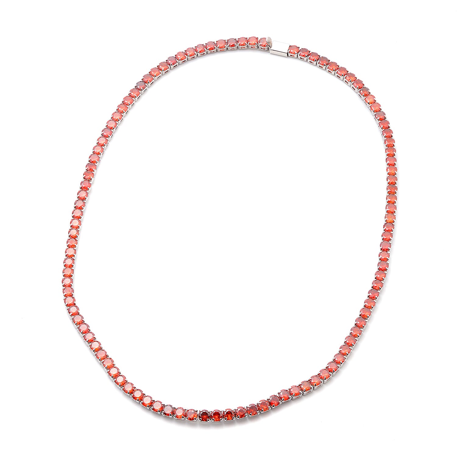 Simulated Ruby Tennis Necklace (Size 17) in Silver Tone