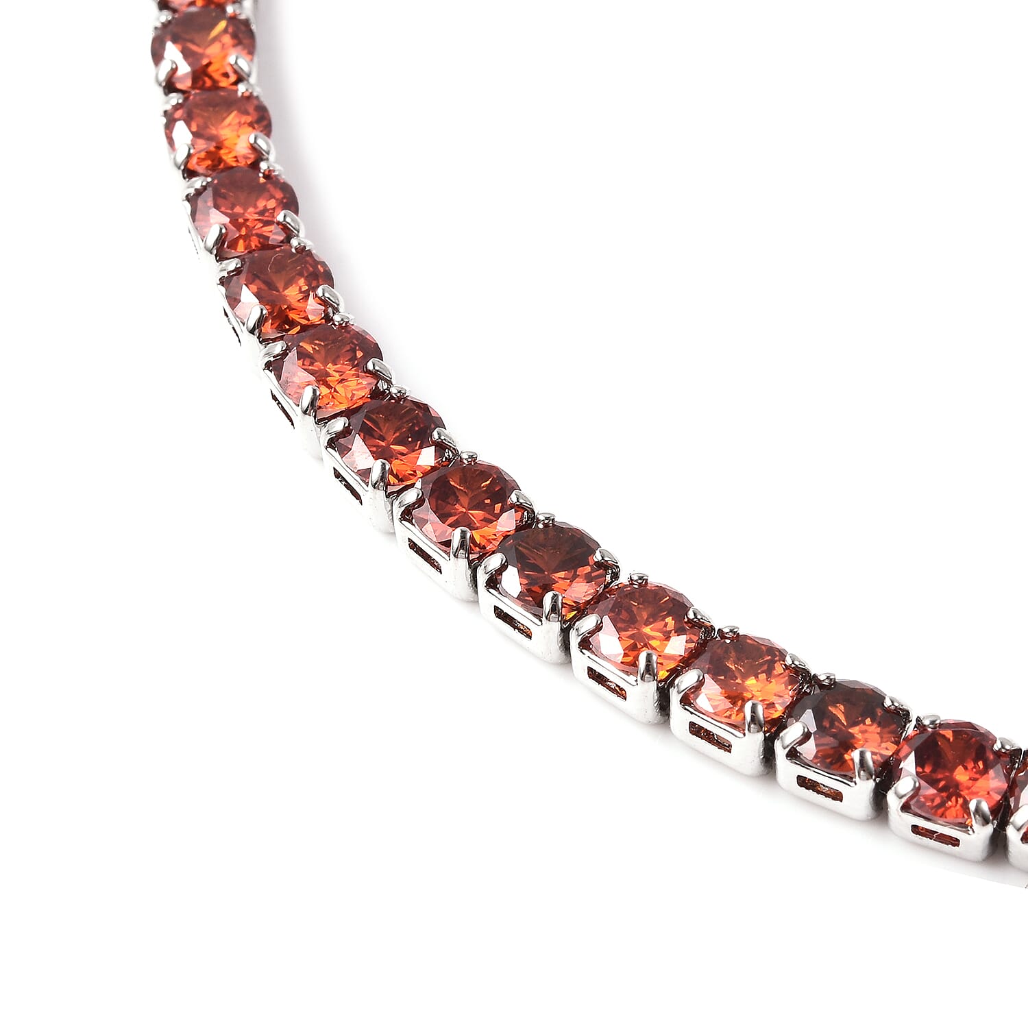 Simulated Ruby Tennis Necklace (Size 17) in Silver Tone