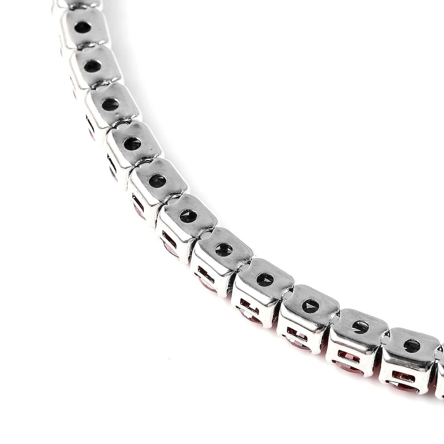 Simulated Ruby Tennis Necklace (Size 17) in Silver Tone