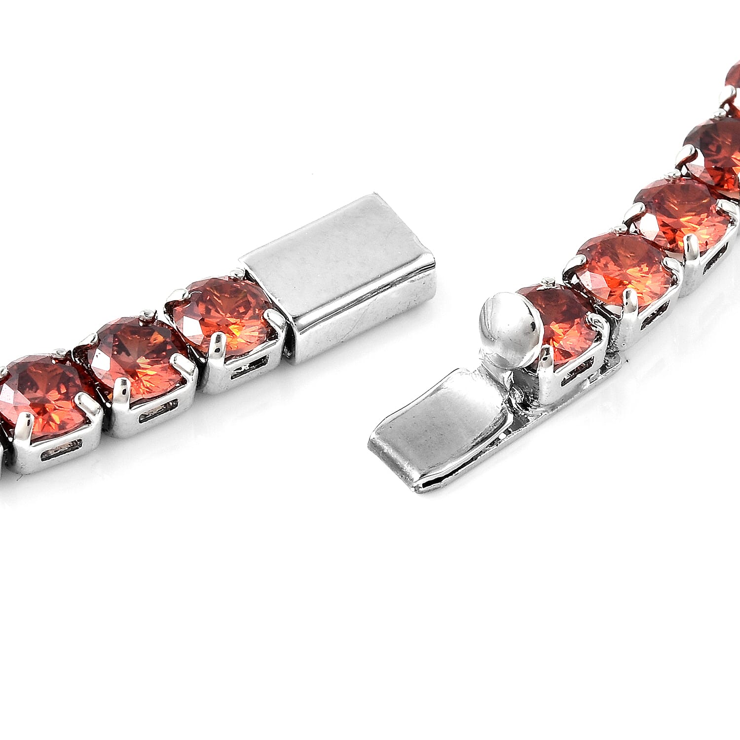 Simulated Ruby Tennis Necklace (Size 17) in Silver Tone