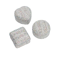 Set of 3 - Sequence Work Square Round and Heart Shape Jewellery Box - Silver