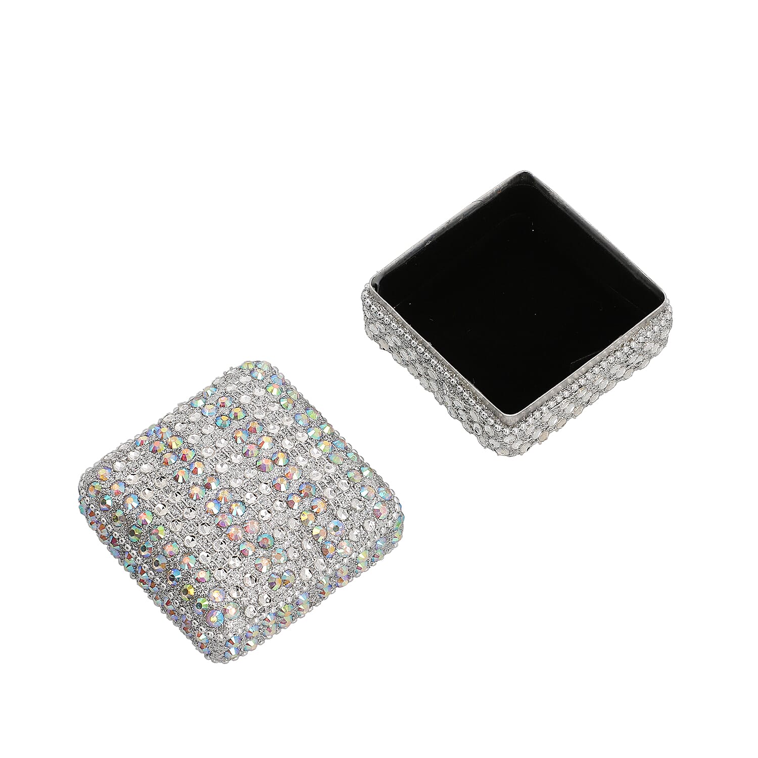 Set of 3 - Sequence Work Square Round and Heart Shape Jewellery Box - Silver