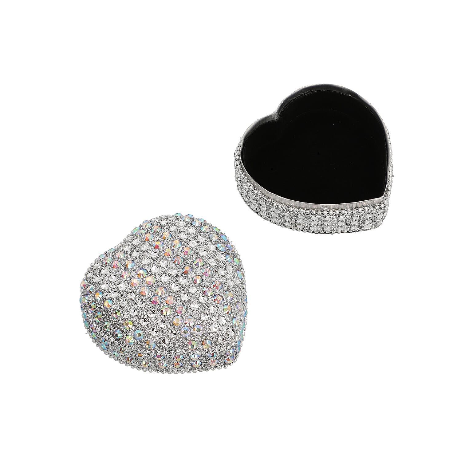 Set of 3 - Sequence Work Square Round and Heart Shape Jewellery Box - Silver