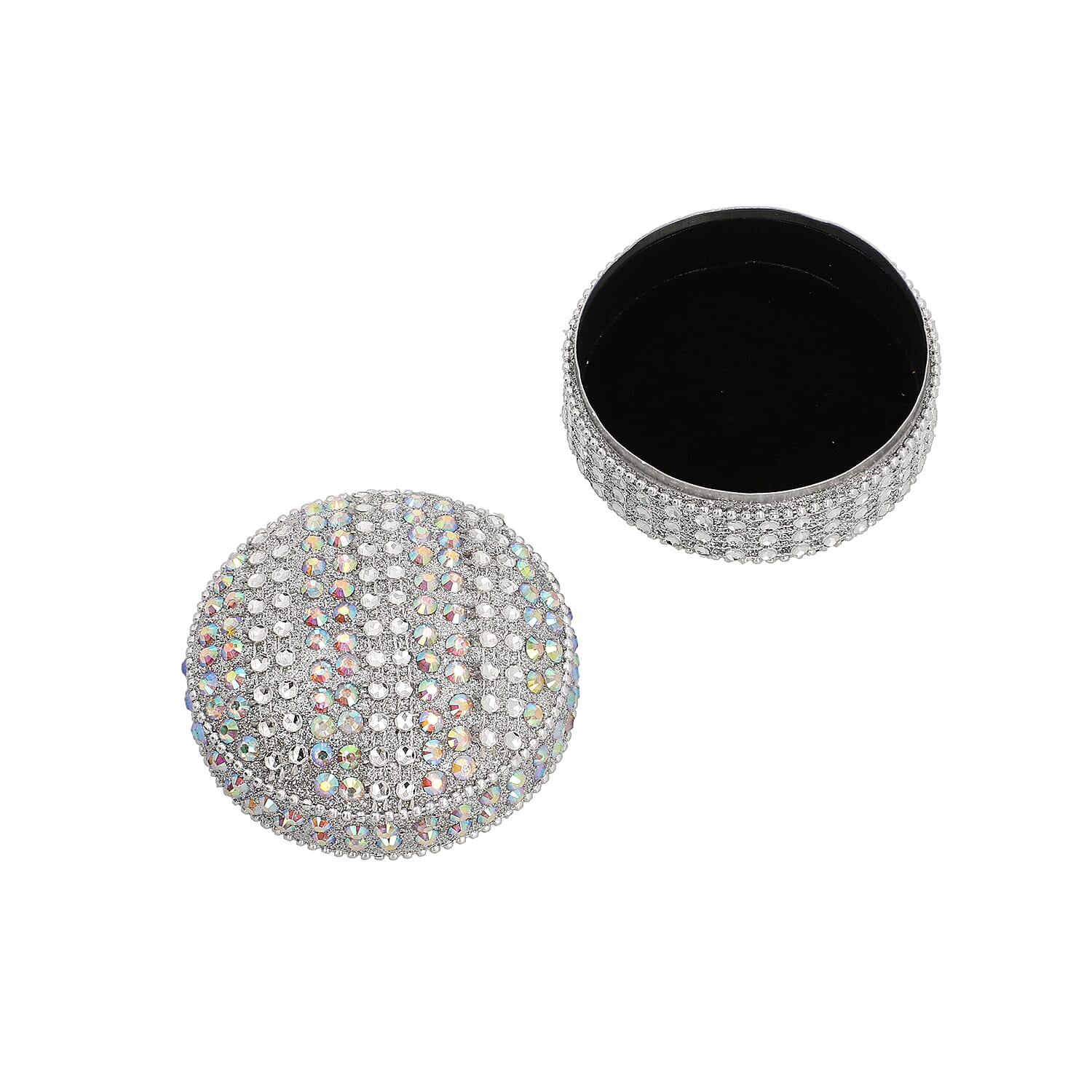 Set of 3 - Sequence Work Square Round and Heart Shape Jewellery Box - Silver