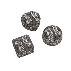 Set of 3 - Sequence Work Square Round and Heart Shape Jewellery Box - Silver