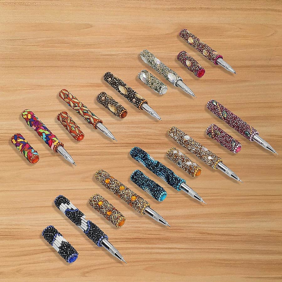 Hand Crafted Pink Pen Stand with 10 Pcs of Pens