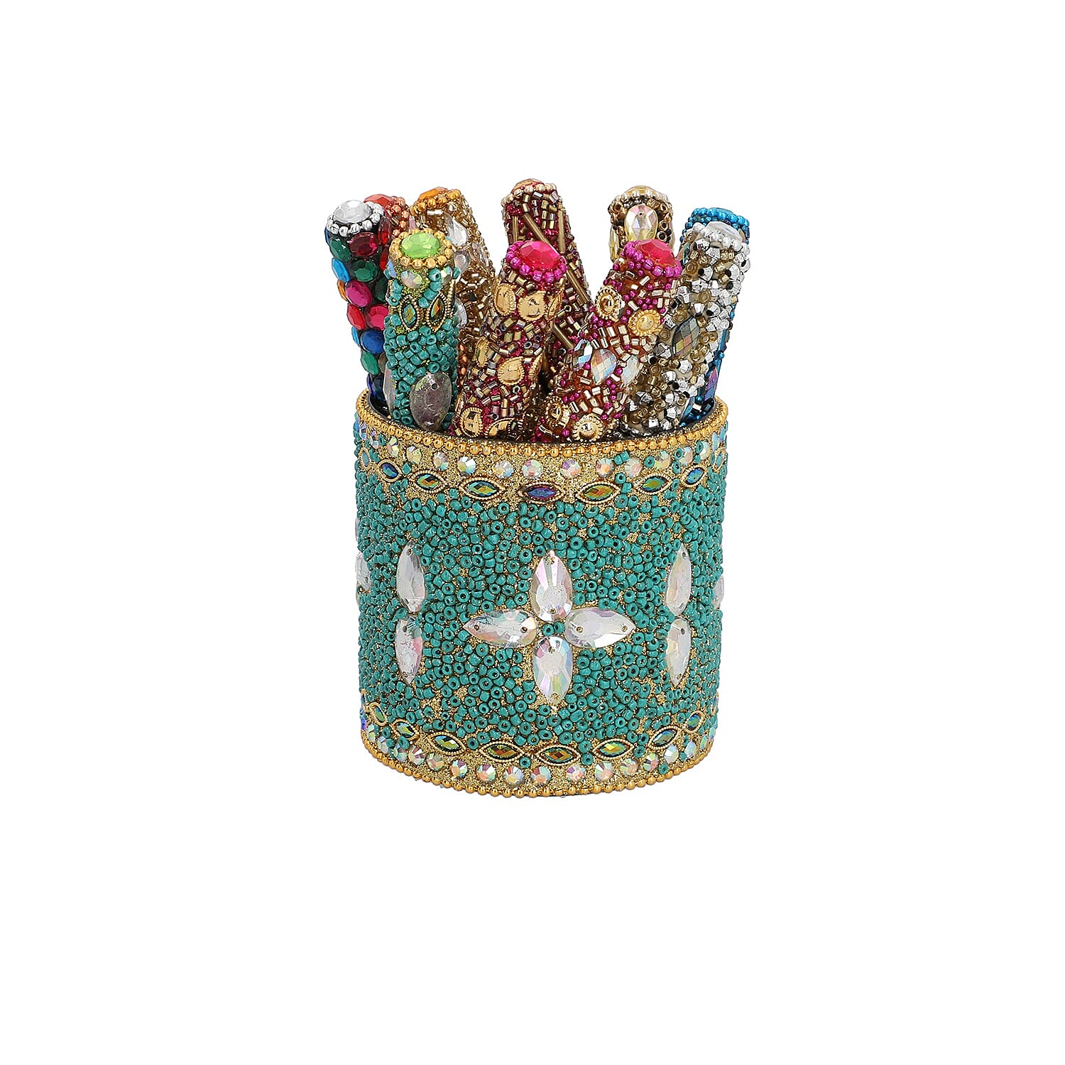 Hand Crafted Green Pen Stand with 10 Pcs of Pens