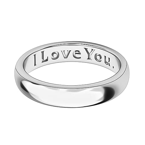 Platinum Overlay Sterling Silver I Love You Engraved Band Ring
