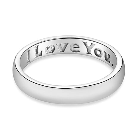 Platinum Overlay Sterling Silver I Love You Engraved Band Ring