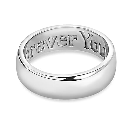 Forever Yours Engraved Wedding Band Ring in Sterling Silver with Platinum Plating Forever Yours Engraved Wedding Band Ring in Sterling Silver with Platinum Plating