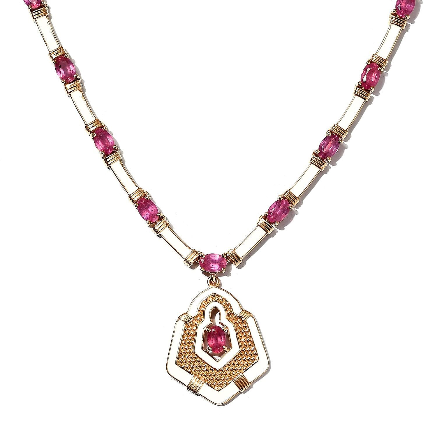 Limited Edition- African Ruby Enamelled Necklace (Size 18) in 18K Vermeil Gold Overlay Sterling Silver 15.00 Ct, Silver wt 25.46 Gms