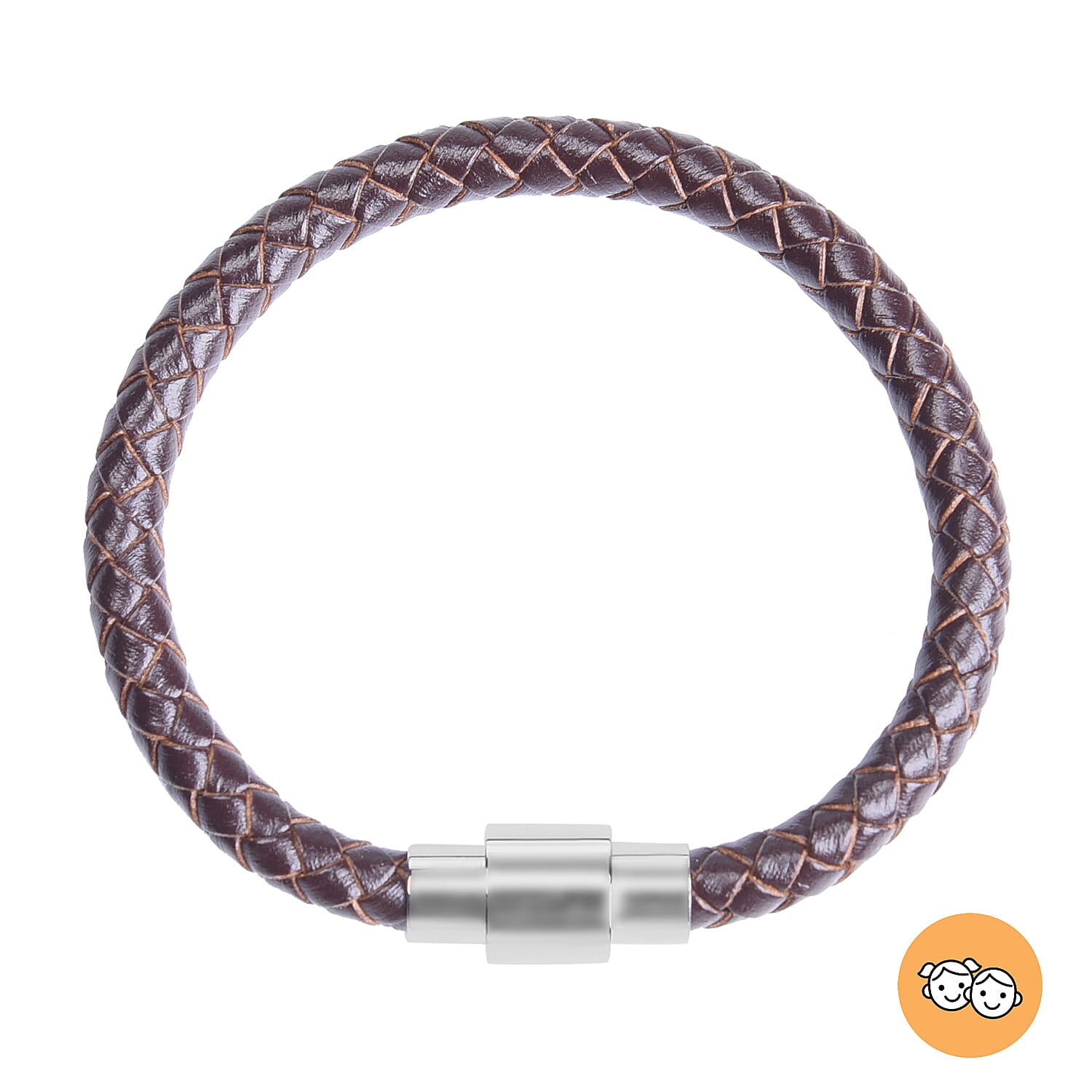 Genuine Braided Leather Bracelet (Size 7) in Stainless Steel - Brown