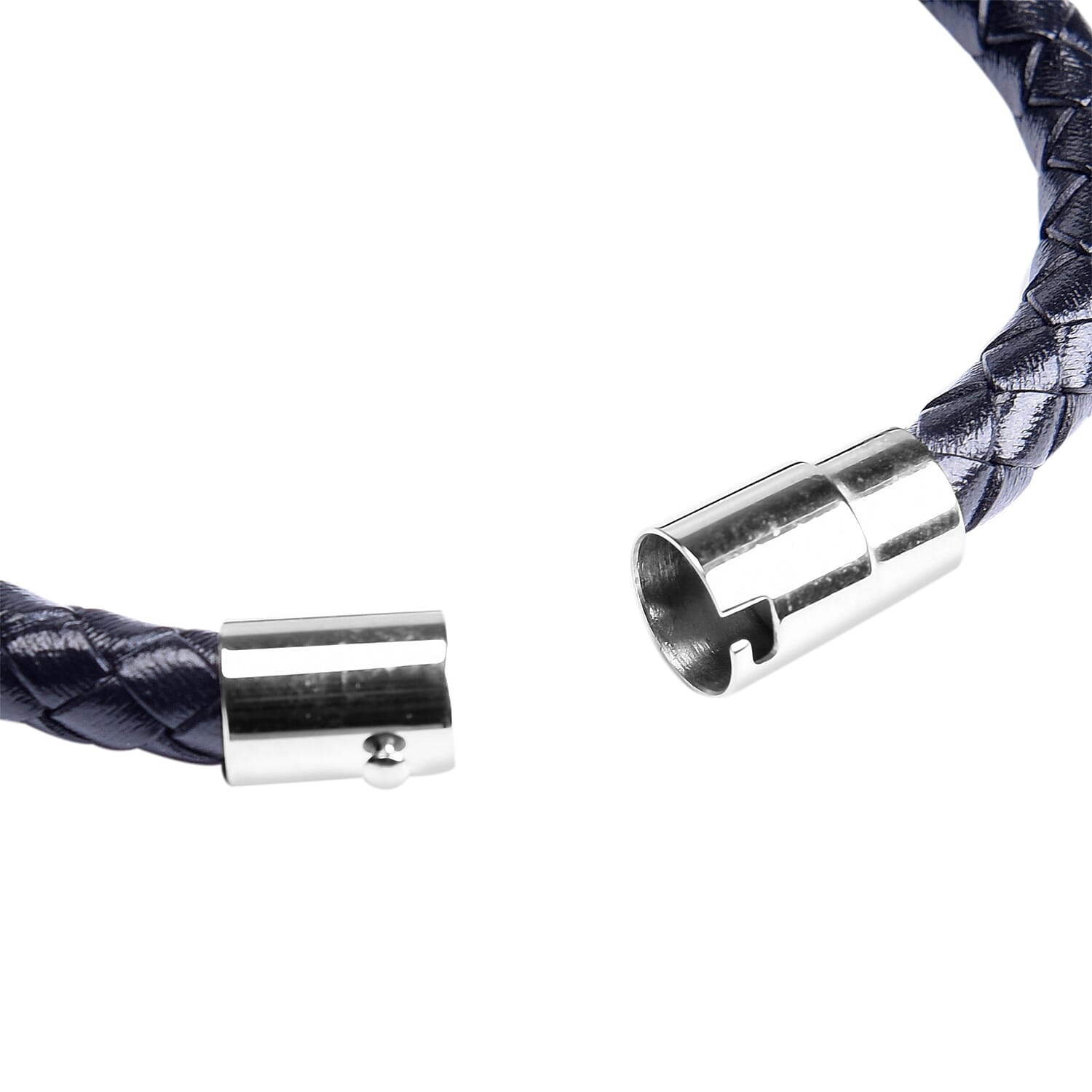 Genuine Braided Leather Bracelet (Size 7) in Stainless Steel - Black