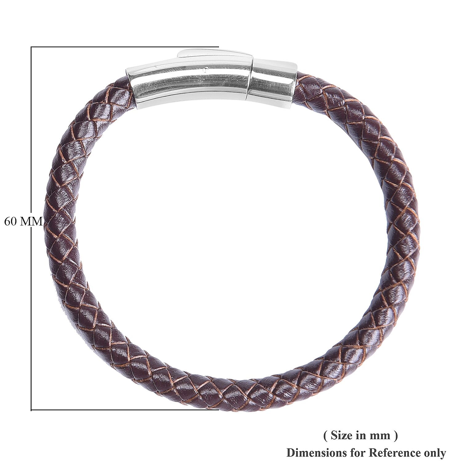 Genuine Braided Leather Bracelet (Size 7) in Stainless Steel - Brown