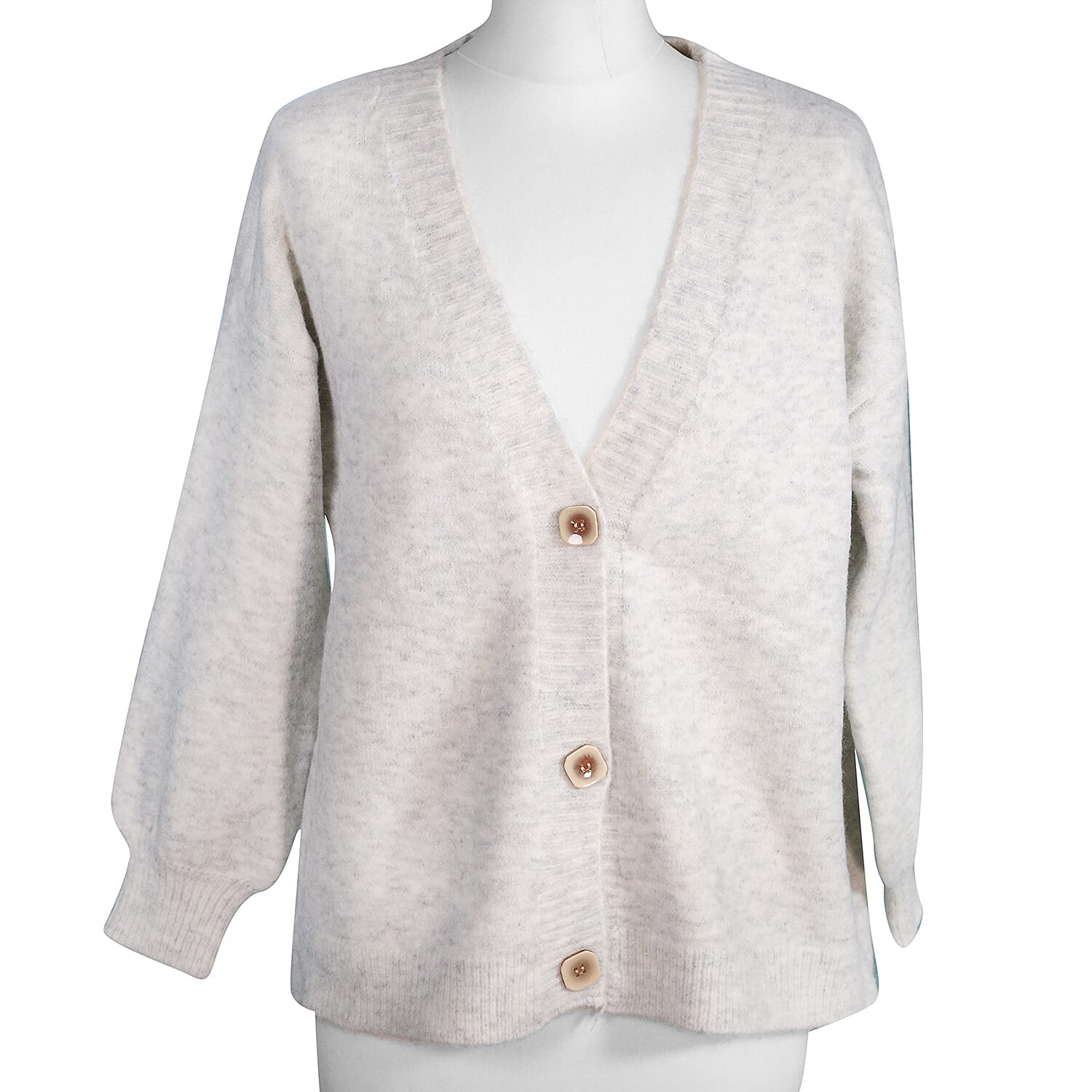 Kris Ana V Neck Wool Cardigan One Size (8-16) - Grey