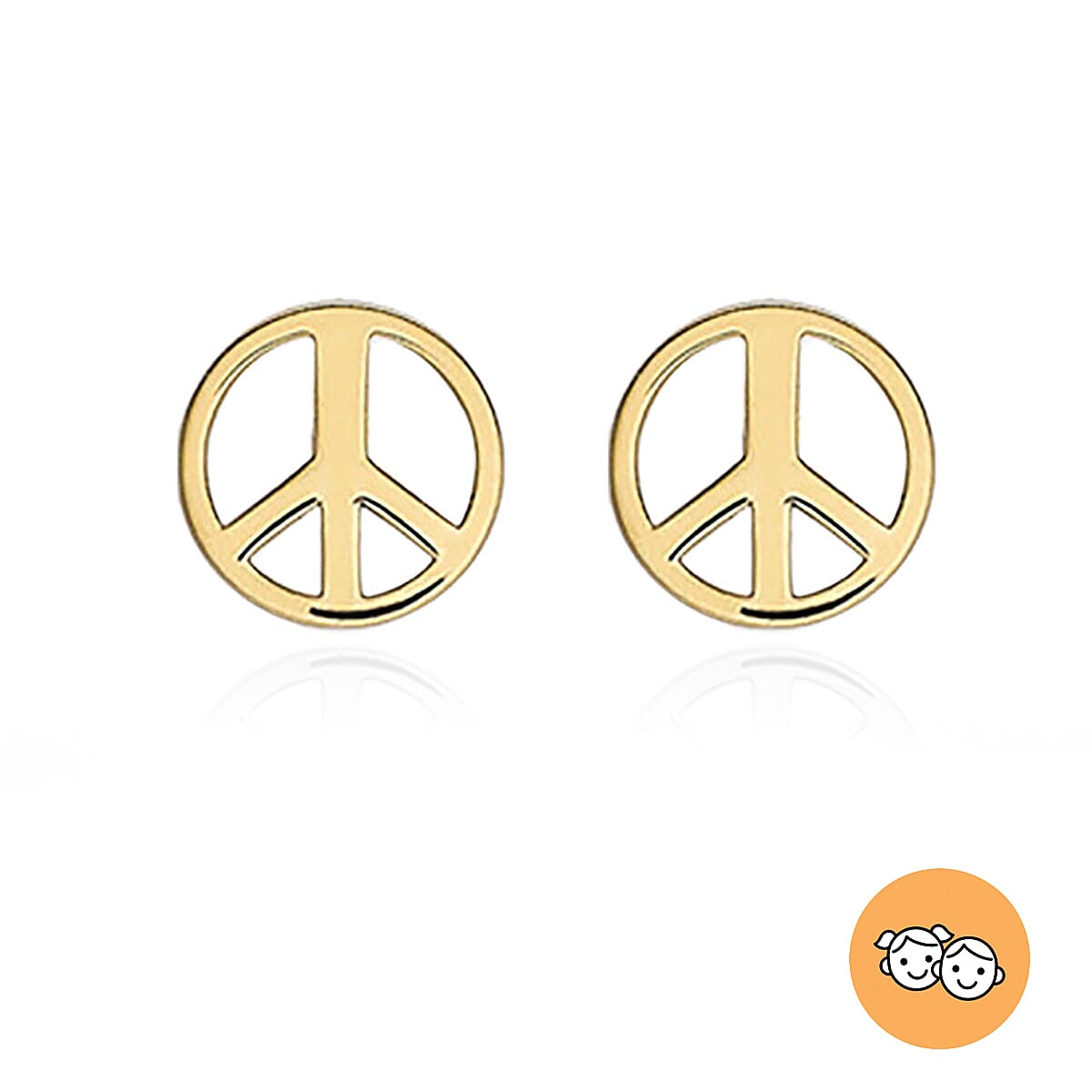 9K Yellow Gold Peace Sign Stud Earrings (with Push Back)