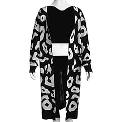Kris Ana Animal Print Longline Wool Cardigan One Size (8-18) - Black