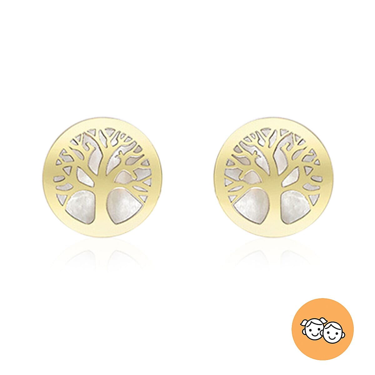 9K Yellow Gold Mother of Pearl Tree-of-Life Stud Earrings (with Push Back)