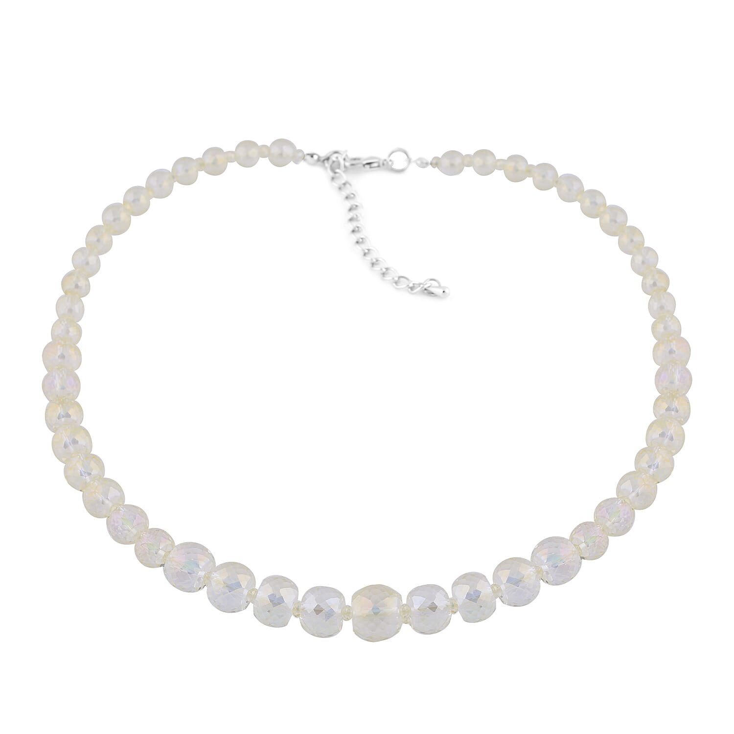 3 Piece Set - Simulated Champagne Topaz Beaded Necklace (Size 20 with 3 inch Extender), Stretchable Bracelet (Size 6.5) and Hook Earrings in Silver Tone