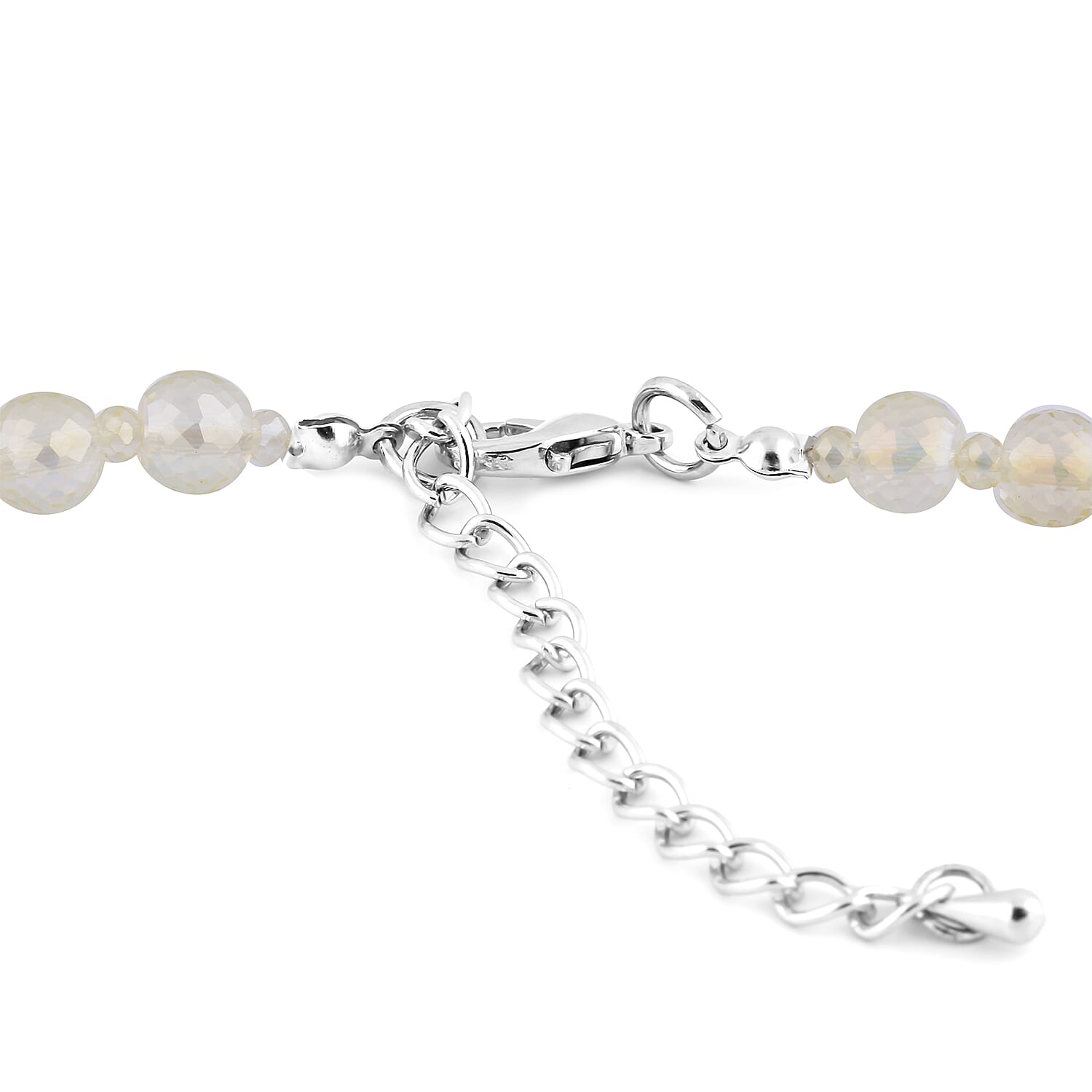 3 Piece Set - Simulated Champagne Topaz Beaded Necklace (Size 20 with 3 inch Extender), Stretchable Bracelet (Size 6.5) and Hook Earrings in Silver Tone