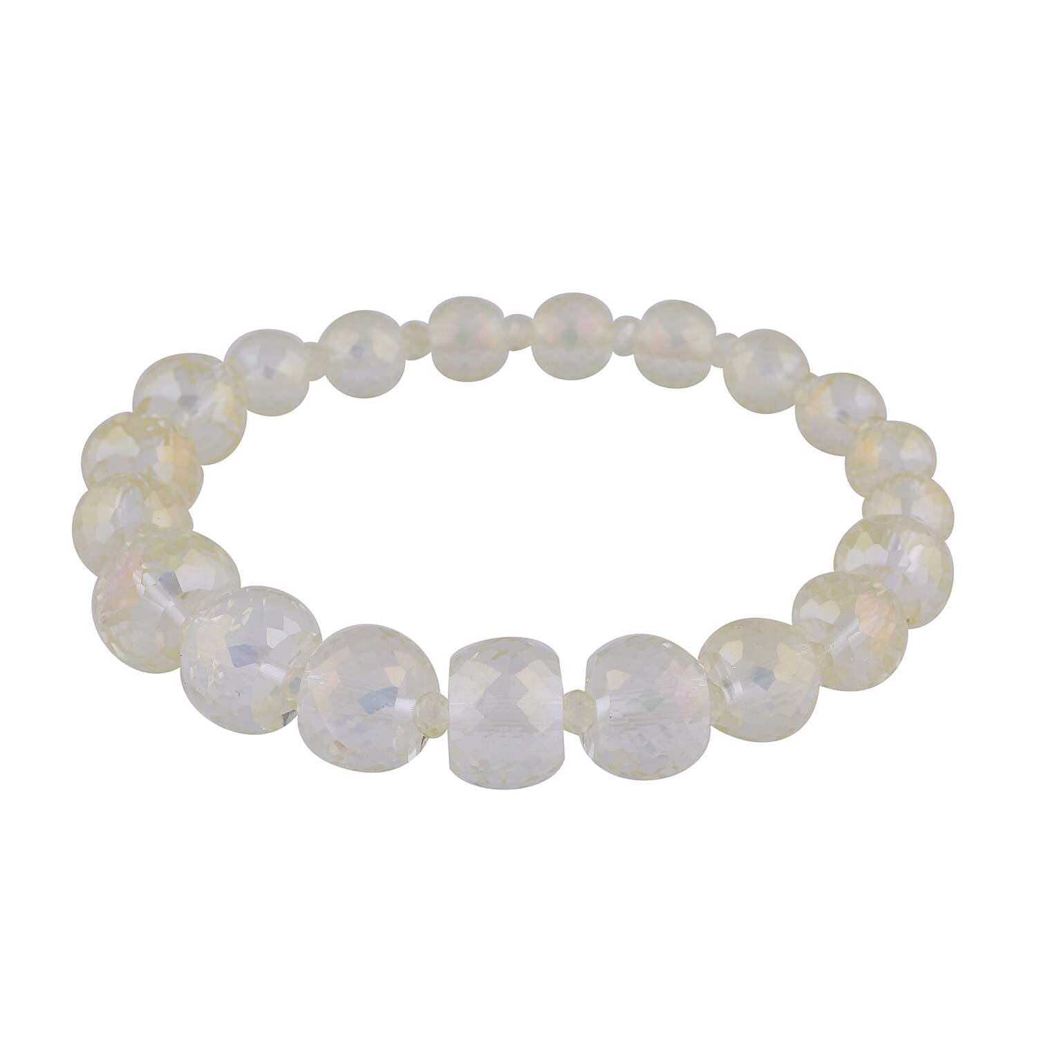 3 Piece Set - Simulated Champagne Topaz Beaded Necklace (Size 20 with 3 inch Extender), Stretchable Bracelet (Size 6.5) and Hook Earrings in Silver Tone