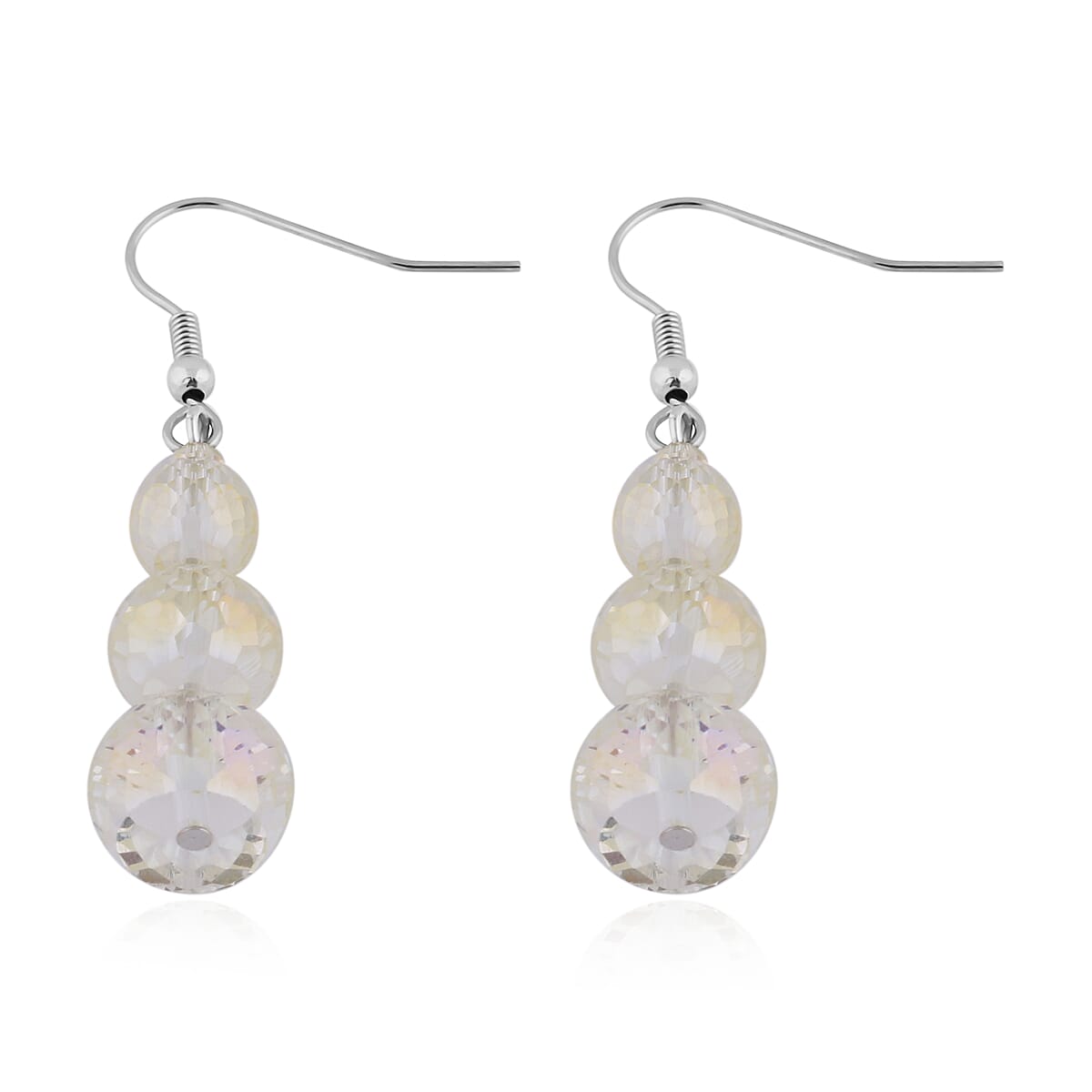 3 Piece Set - Simulated Champagne Topaz Beaded Necklace (Size 20 with 3 inch Extender), Stretchable Bracelet (Size 6.5) and Hook Earrings in Silver Tone