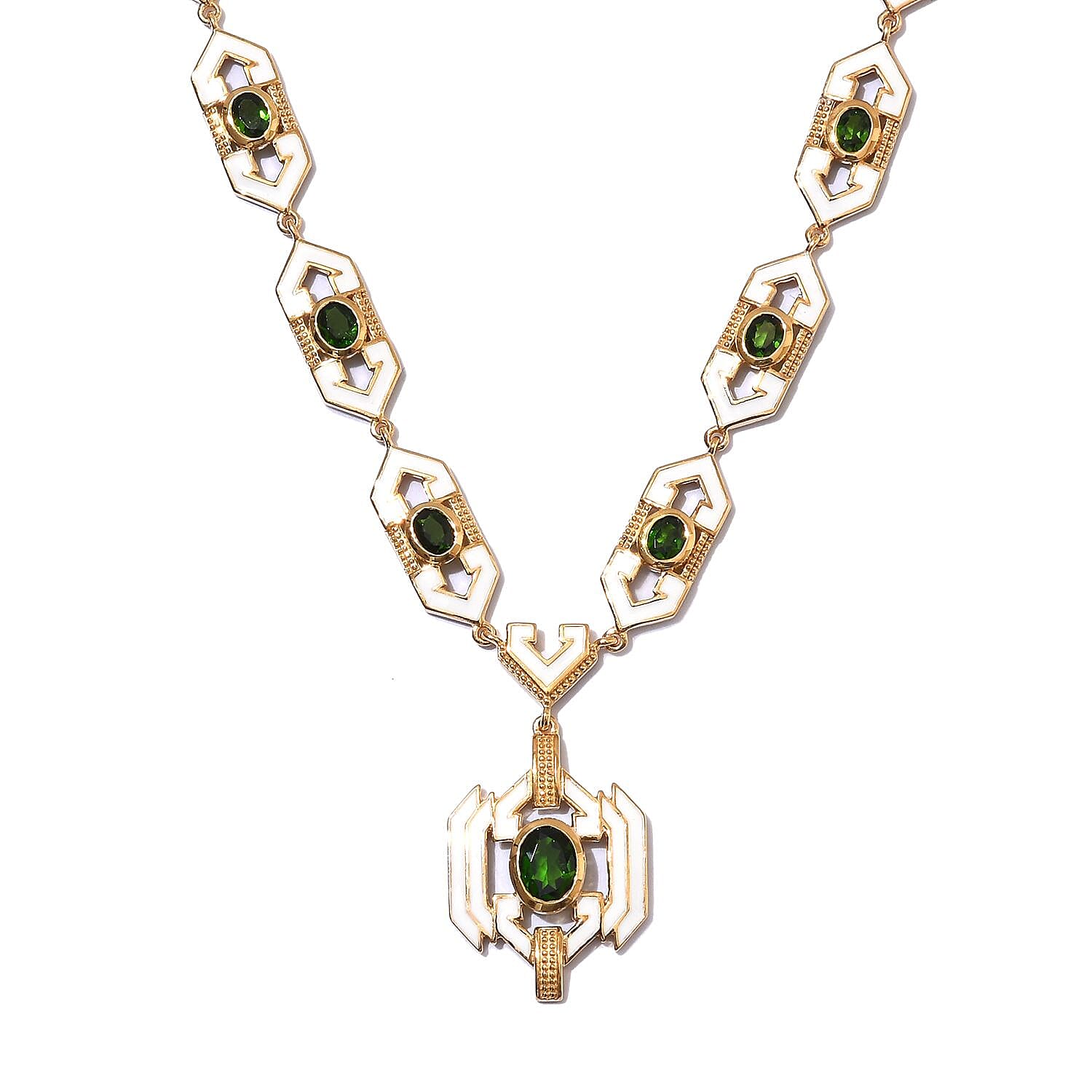 Chrome Diopside Enamelled Necklace (Size 18) in 14K Gold Overlay Sterling Silver wt 25.00 Gms
