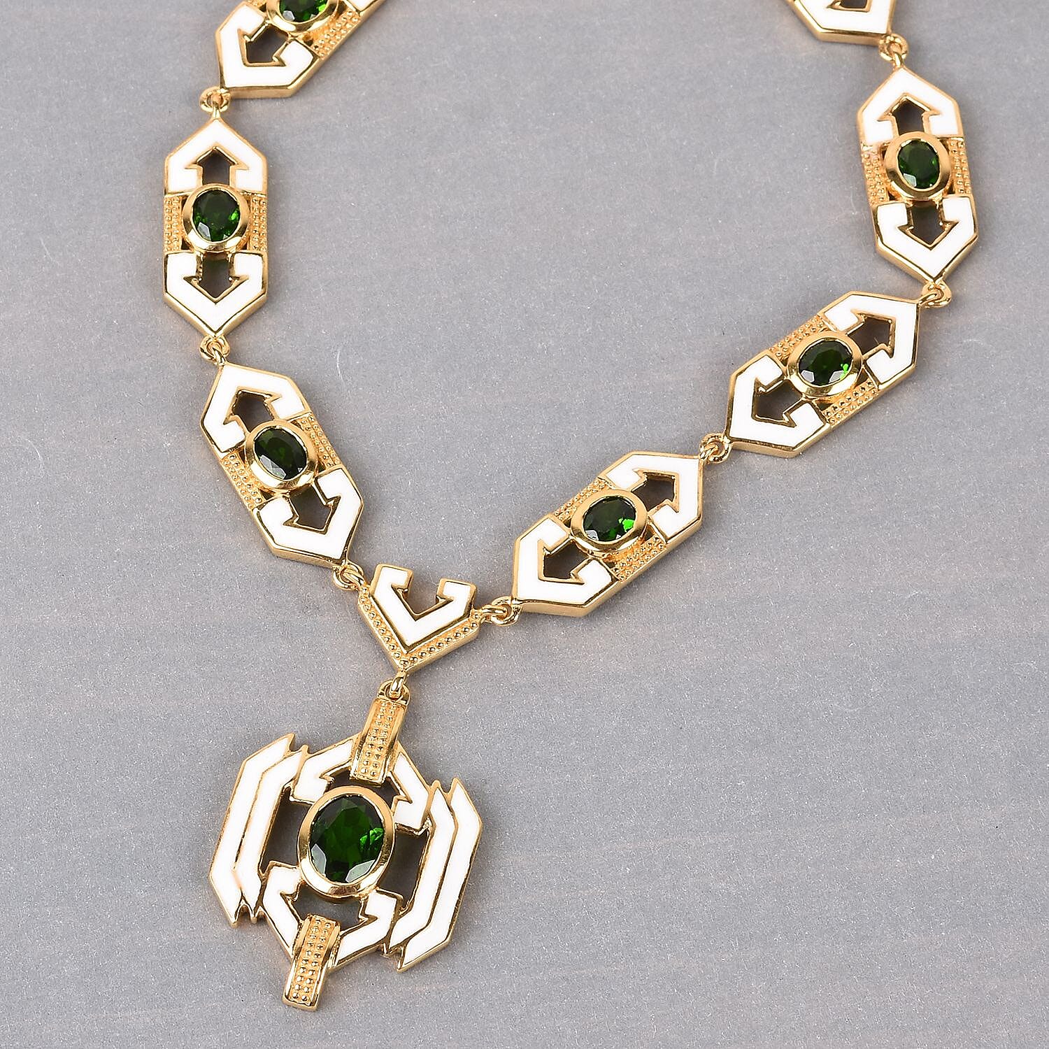 Chrome Diopside Enamelled Necklace (Size 18) in 14K Gold Overlay Sterling Silver wt 25.00 Gms