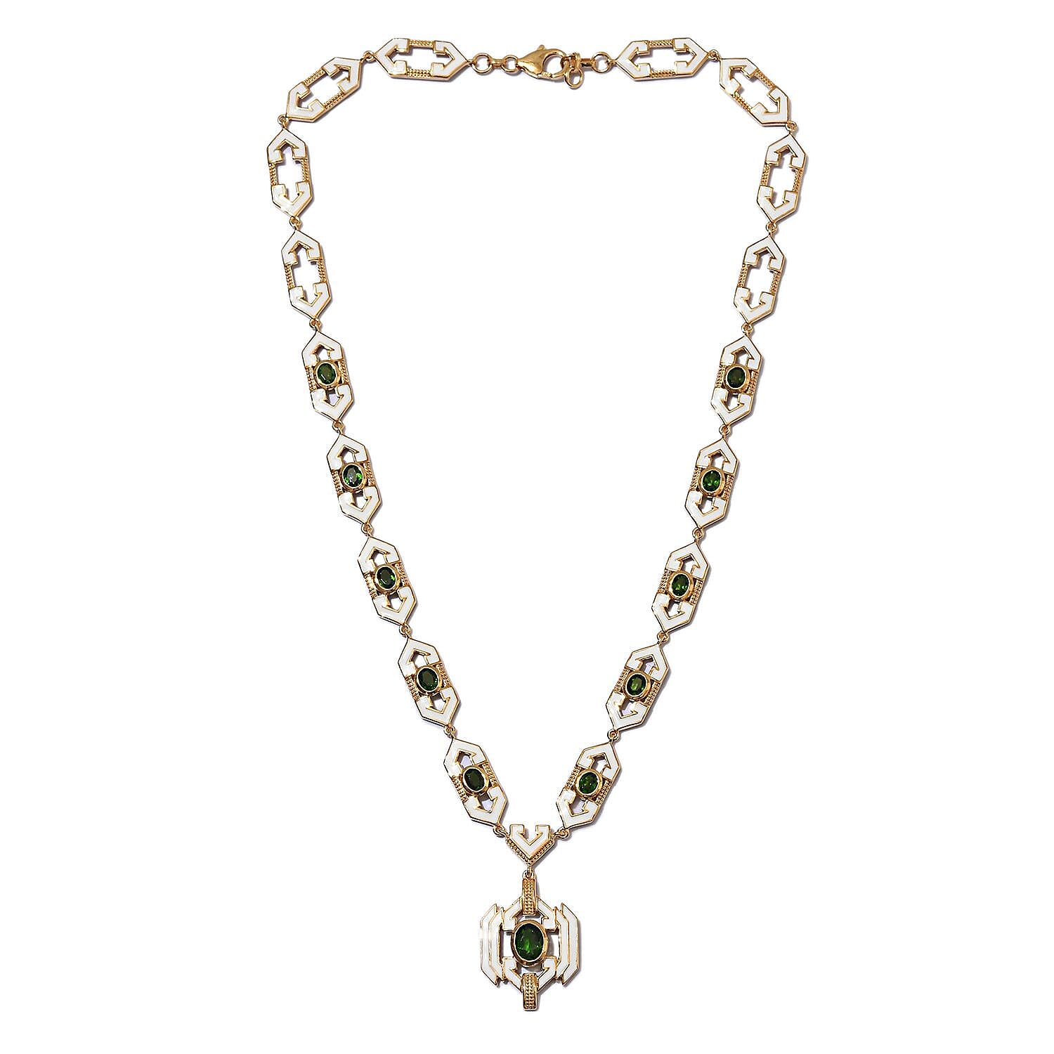 Chrome Diopside Enamelled Necklace (Size 18) in 14K Gold Overlay Sterling Silver wt 25.00 Gms