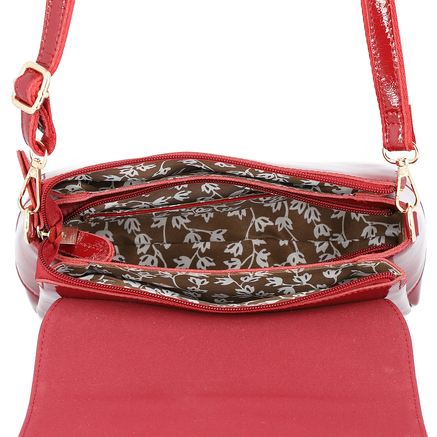 100% Genuine Leather Crossbody Bag with Adjustable Shoulder Starp (25x9.5x17cm) - Burgundy