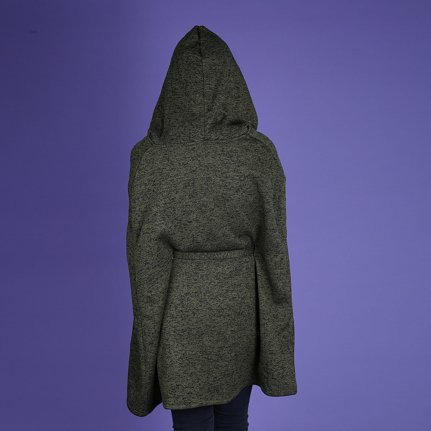 Green Knitted Poncho with Waistbelt (Size 55x77cm)