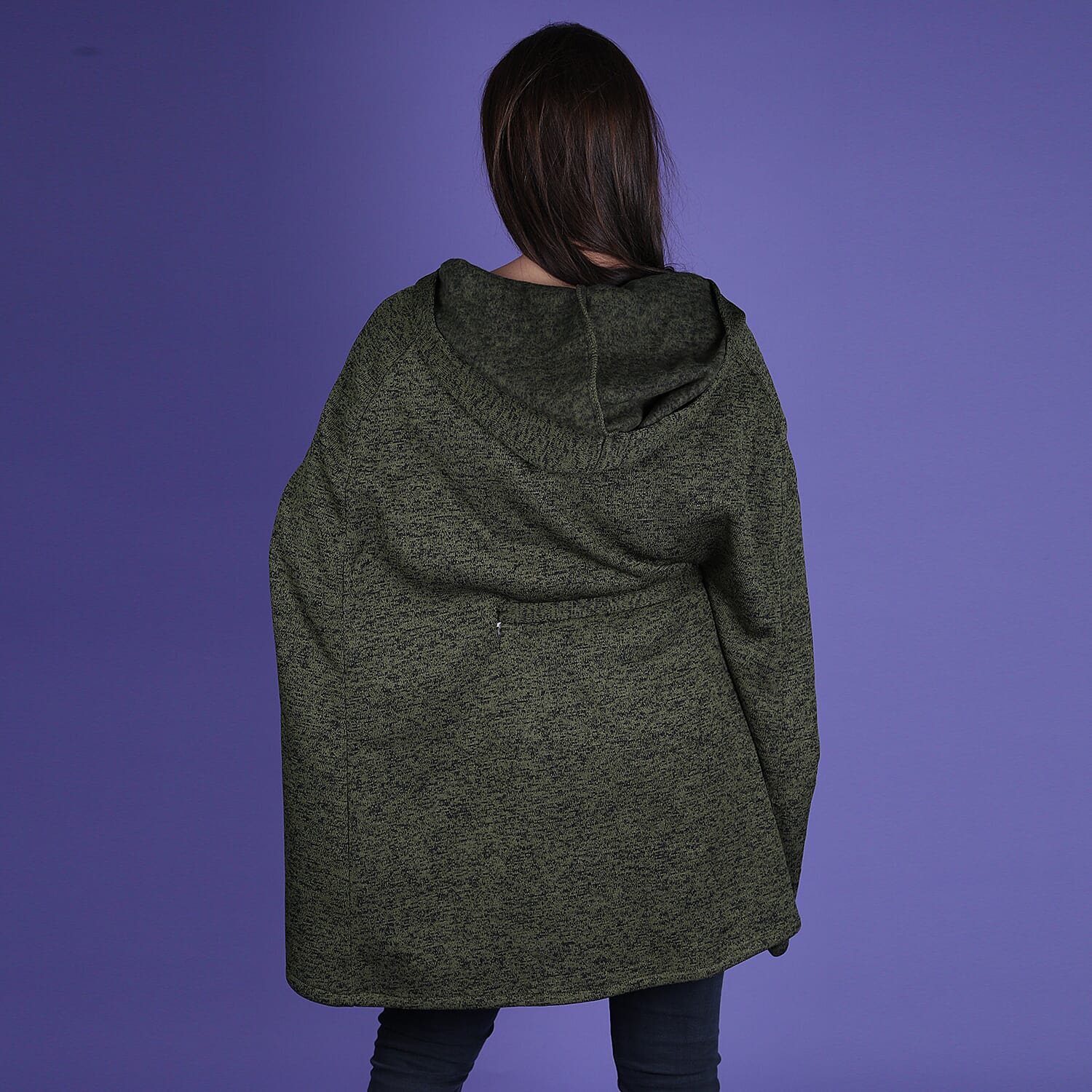 Green Knitted Poncho with Waistbelt (Size 55x77cm)