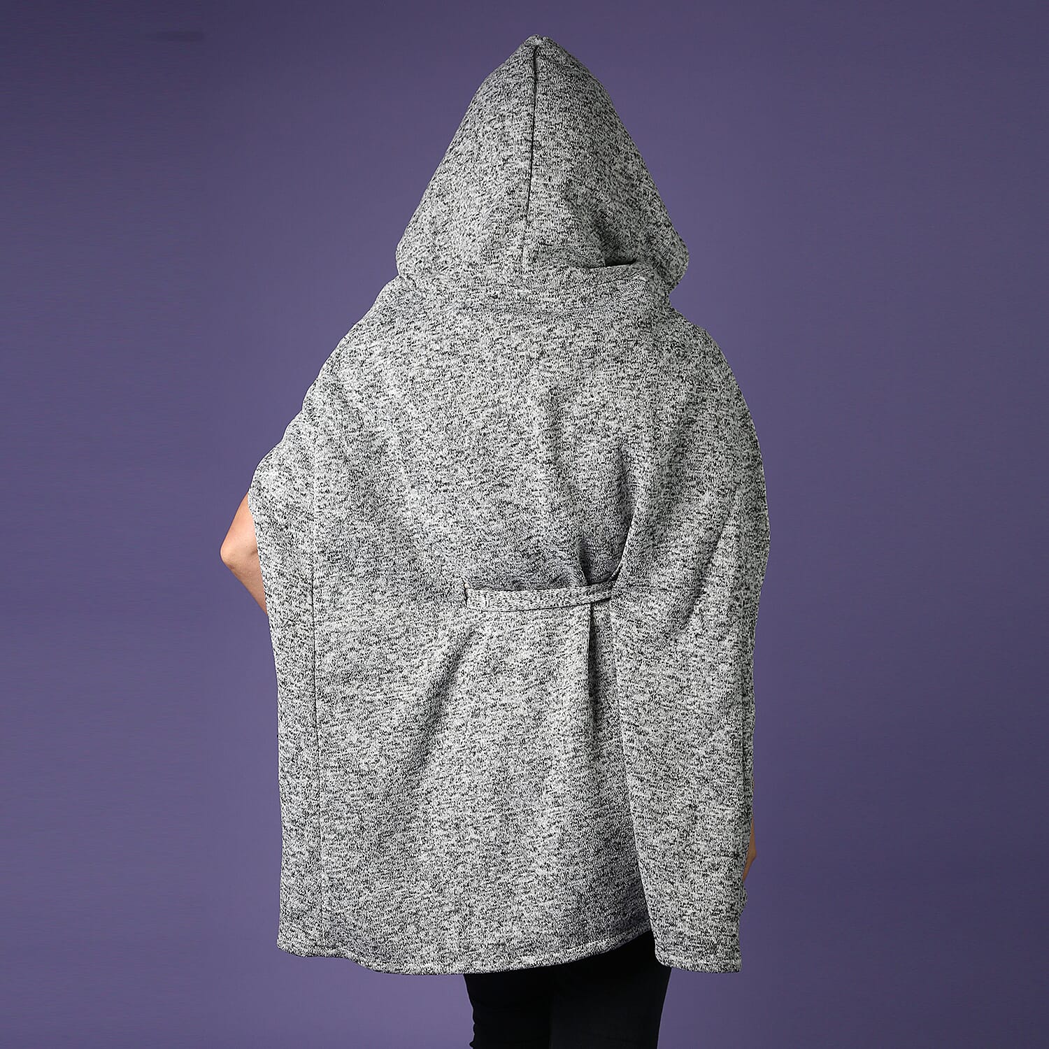 Light Grey Knitted Poncho with Waistbelt (Size 55x77cm)